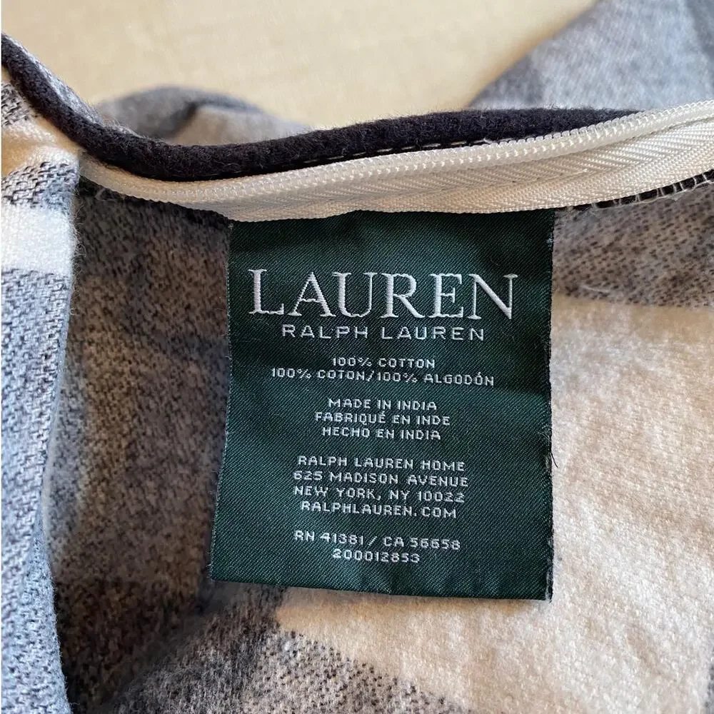 Lauren Ralph Lauren Gray & White Plaid Square Throw Pillow Cover 20x20 Flannel